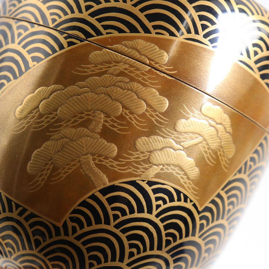 Gojyo 青海波に五君子蒔絵 中棗 松竹梅 内金梨子地 茶道具　M881