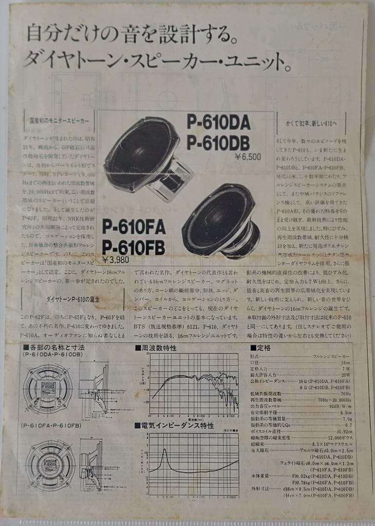 スピーカーユニット：ダイヤトーン P-610DB（2個セット）