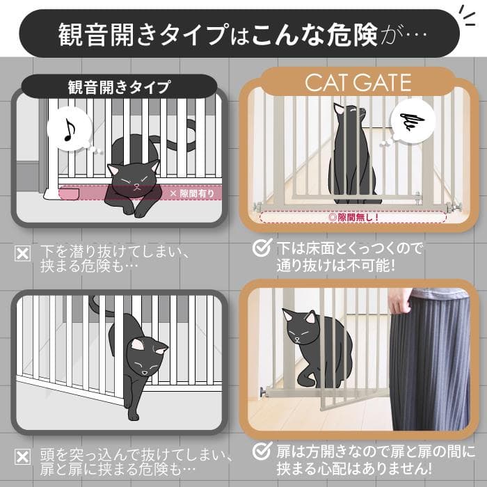 【新品／箱破損】猫　脱走防止ゲート　高さ186.5cm　突っ張り式　ライトグレー