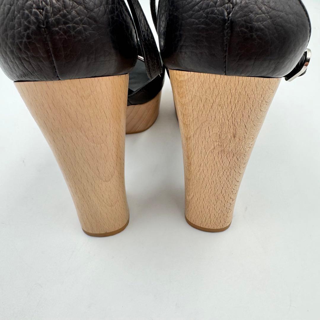 CHANEL サンダル　ココマーク　ブラック　レザー　ウッド　サイズ34 1/2