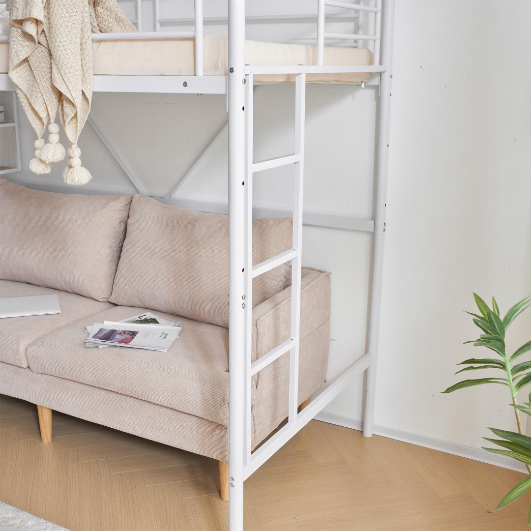 超人気！ロフトベッド パイプベッド サイド棚付　子供部屋 耐震 WHITE
