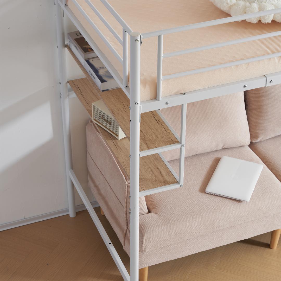 超人気！ロフトベッド パイプベッド サイド棚付　子供部屋 耐震 WHITE