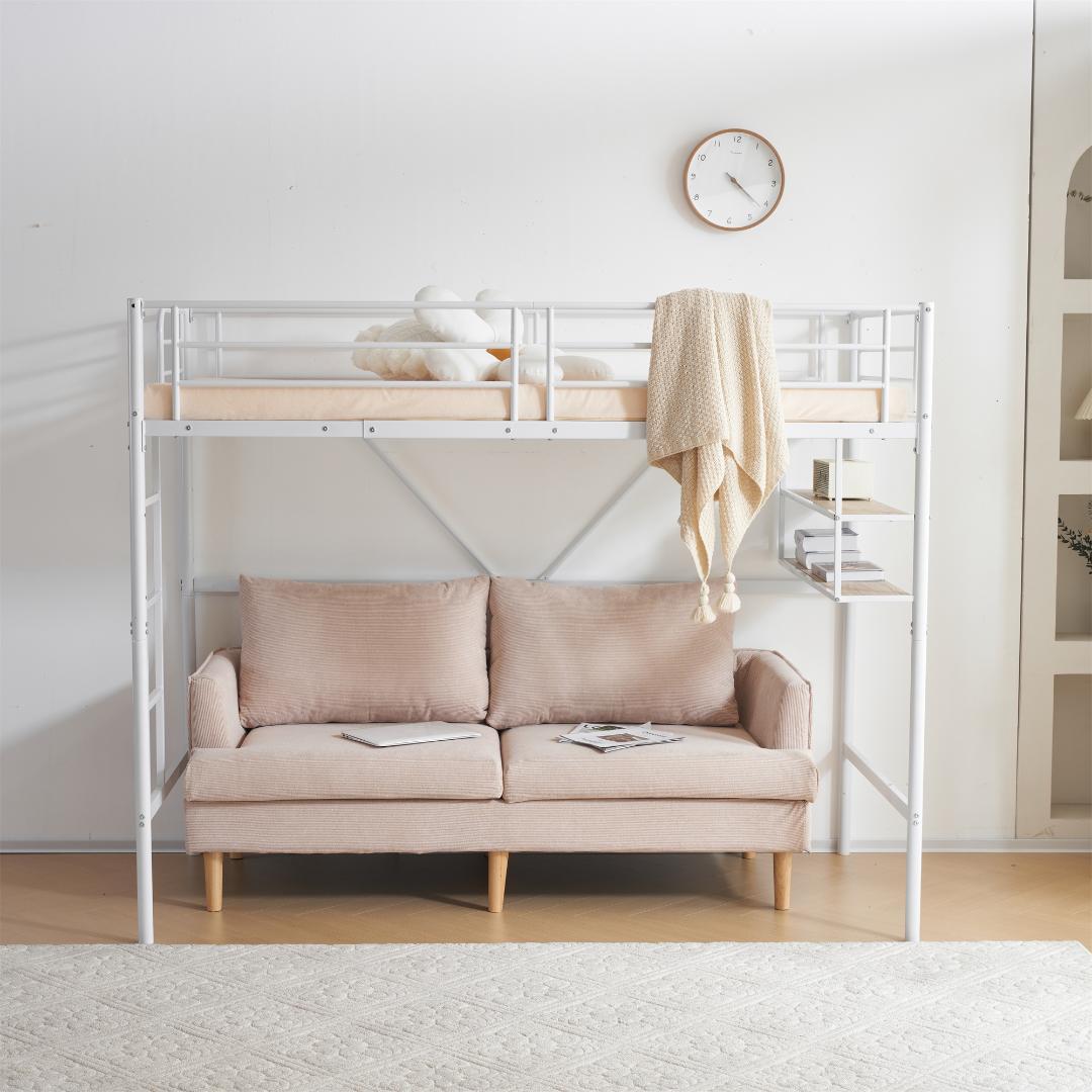 超人気！ロフトベッド パイプベッド サイド棚付　子供部屋 耐震 WHITE