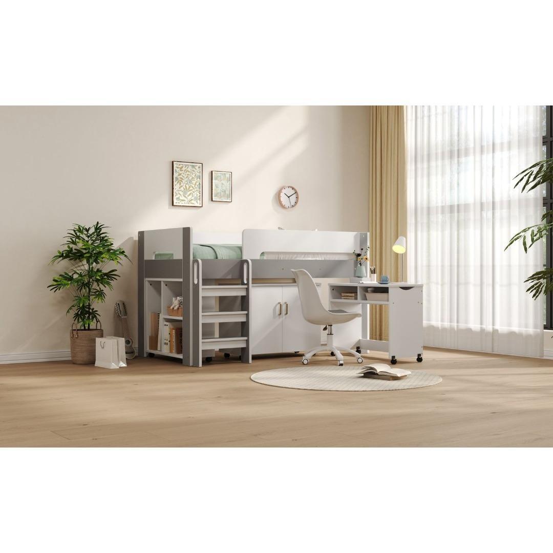 システムベッド ロフトベッド 階段付き 木製 本棚 机付き 学習机 シングル