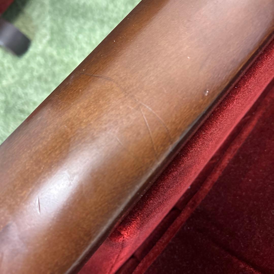 ②昭和レトロ 古家具 一人掛けベロアソファー アームチェア ヴィンテージ 赤