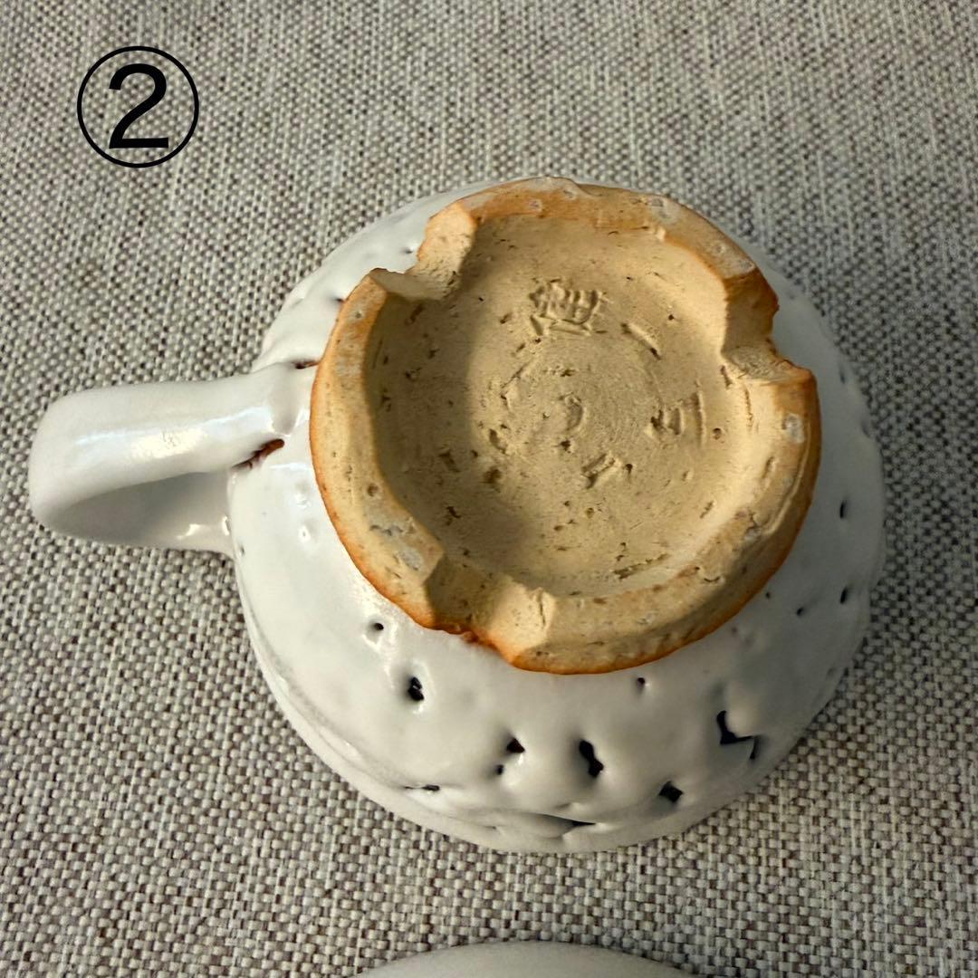 萩焼　風来坊窯　小松健　白萩　白釉　コーヒーカップ＆ソーサー　2客