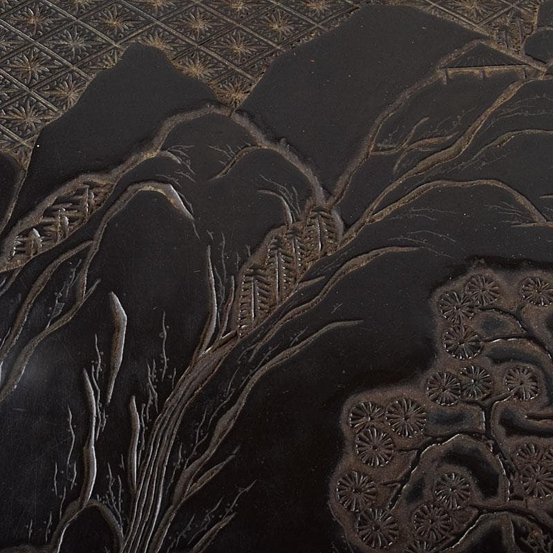 中国　漆塗　山水人物文　文箱　硯箱　V　R8958