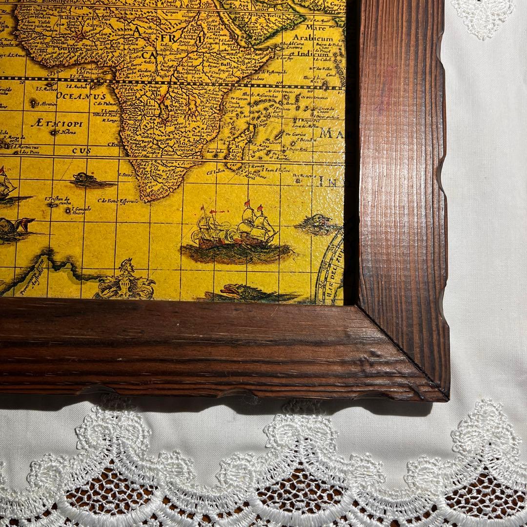 Antique アンティーク 世界地図 木製 額 スペイン製