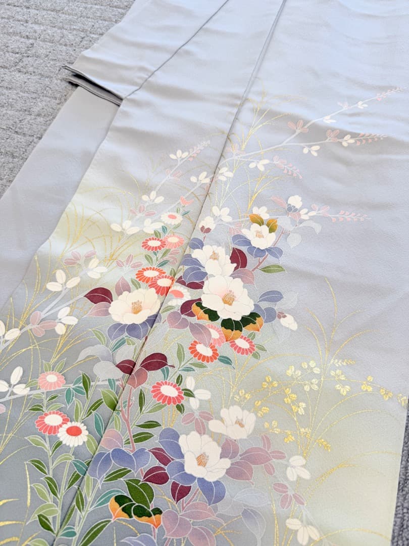 高級 訪問着 正絹 袷 ブルー 友禅 金彩 暈し染め フォーマル