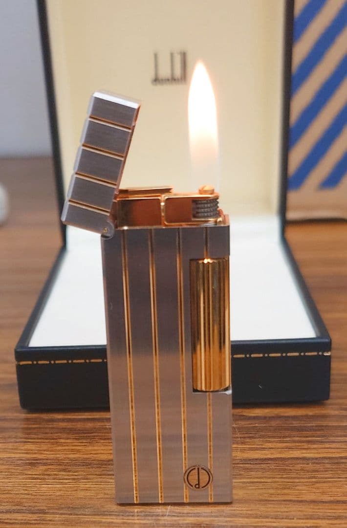 ダンヒル ローラー ガスライター シルバー ゴールド ストライプ　希少美品