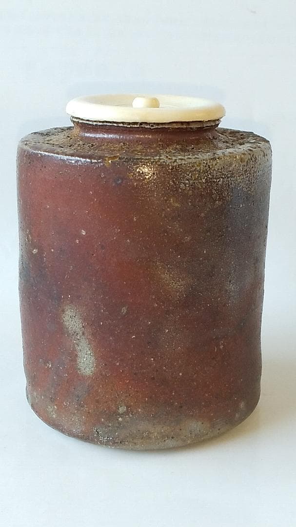 丹波茶入 尾中窯 市野信水 作 仕覆 紹鴎緞子 共箱 栞 肩衝茶入 茶入 美品