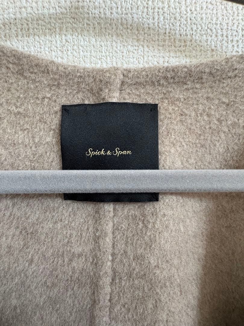 Spick&Span ノーカラーリバーコート　ベージュ　ウール　ミディアムコート