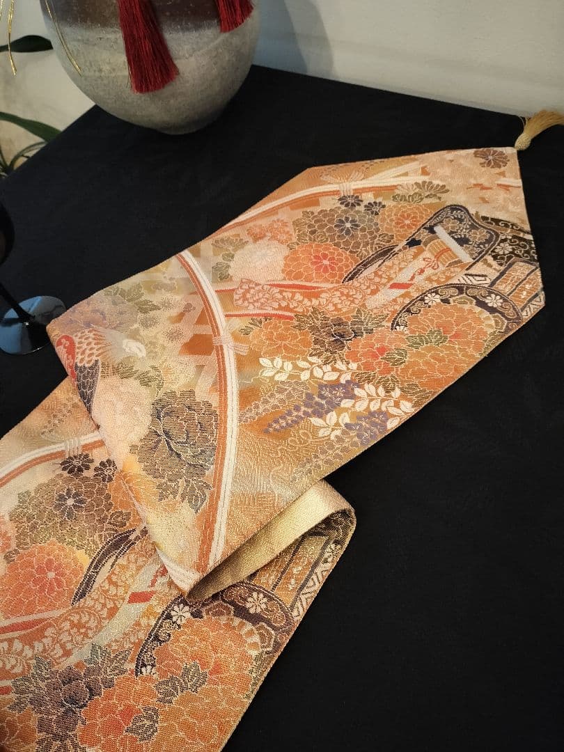 A922★逸品‼️ 全通帯‼️ひな祭り‼️袋帯正絹テーブルランナー2m17cm
