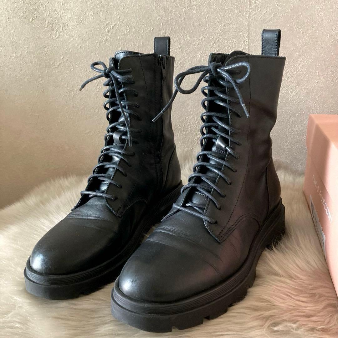 ファビオルスコーニ＊トラックソール レースアップ 編み上げサイドジップブーツ36