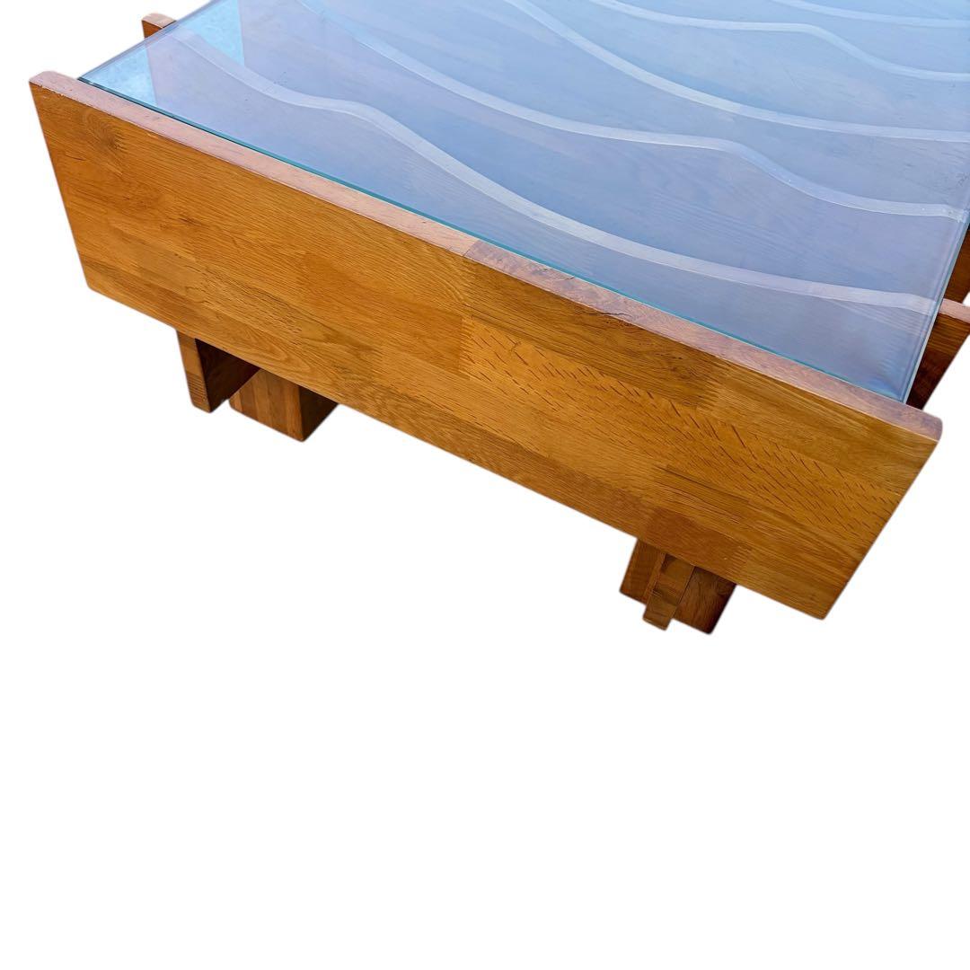 【超希少】オーク無垢材 ガラス センターテーブル ポストモダン
