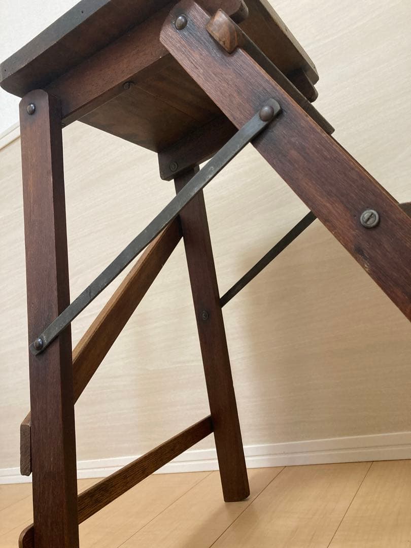 う*ぎ様 【アンティーク】木製折りたたみ式ステップスツール