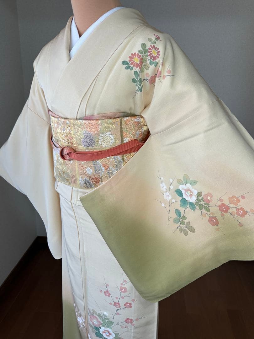 専用　4点フルセット　正絹訪問着　袋帯　帯揚げ　帯締め　手描き