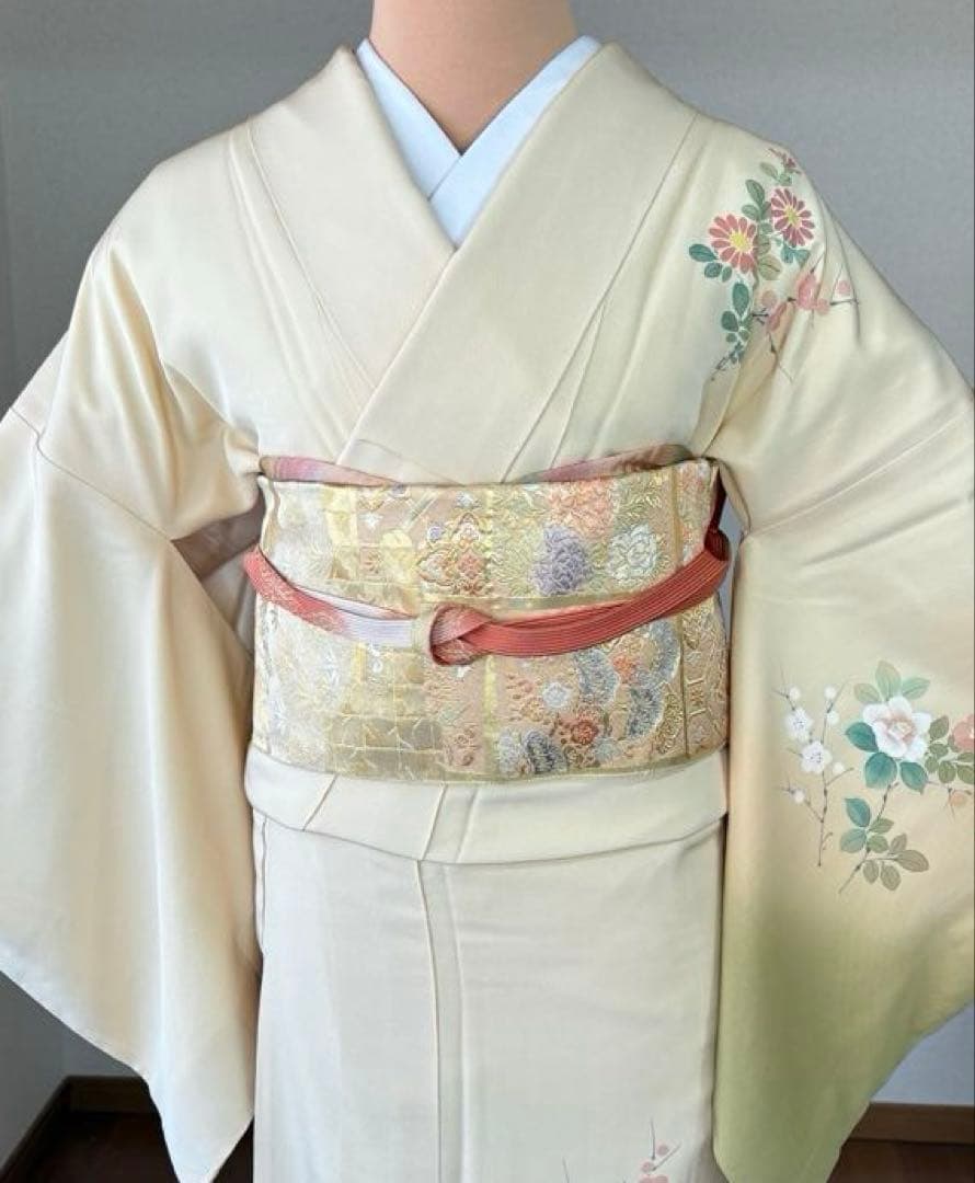 専用　4点フルセット　正絹訪問着　袋帯　帯揚げ　帯締め　手描き