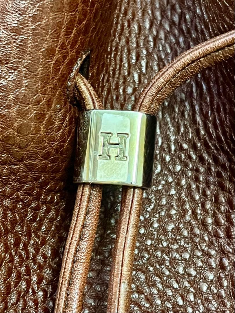 HIROFU ブラウンレザー巾着　バケツ型ショルダーバッグ