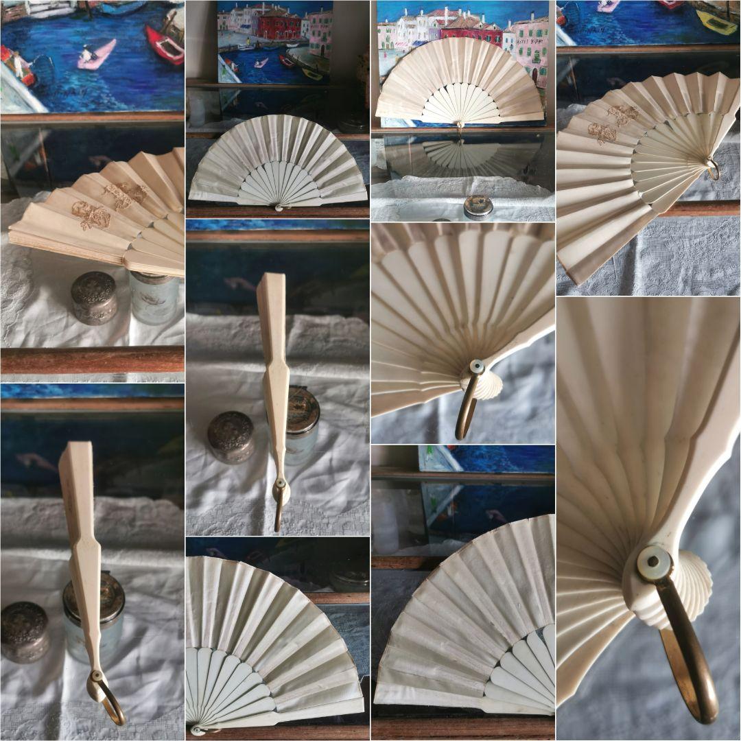 アンティークブルージュ ロザリンペルレレース シルクファン 象牙色スティック