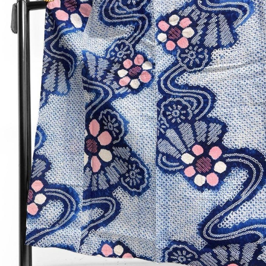 藍染　流線　菊花　饅頭菊　浴衣　有松鳴海絞り　着物　041a p
