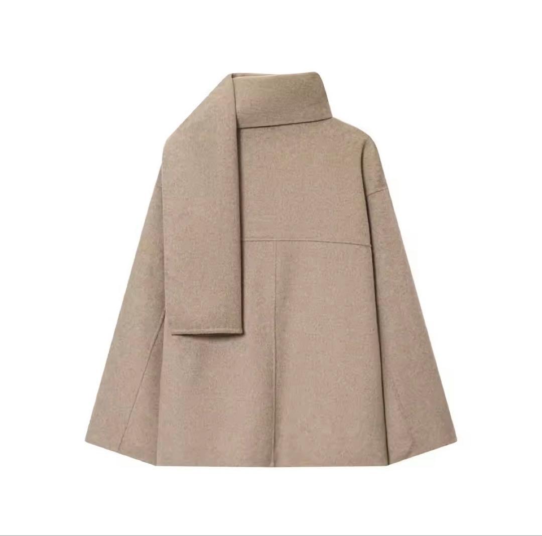 ZARA 新品未使用　ウールショートスカーフ付コート　ベージュ