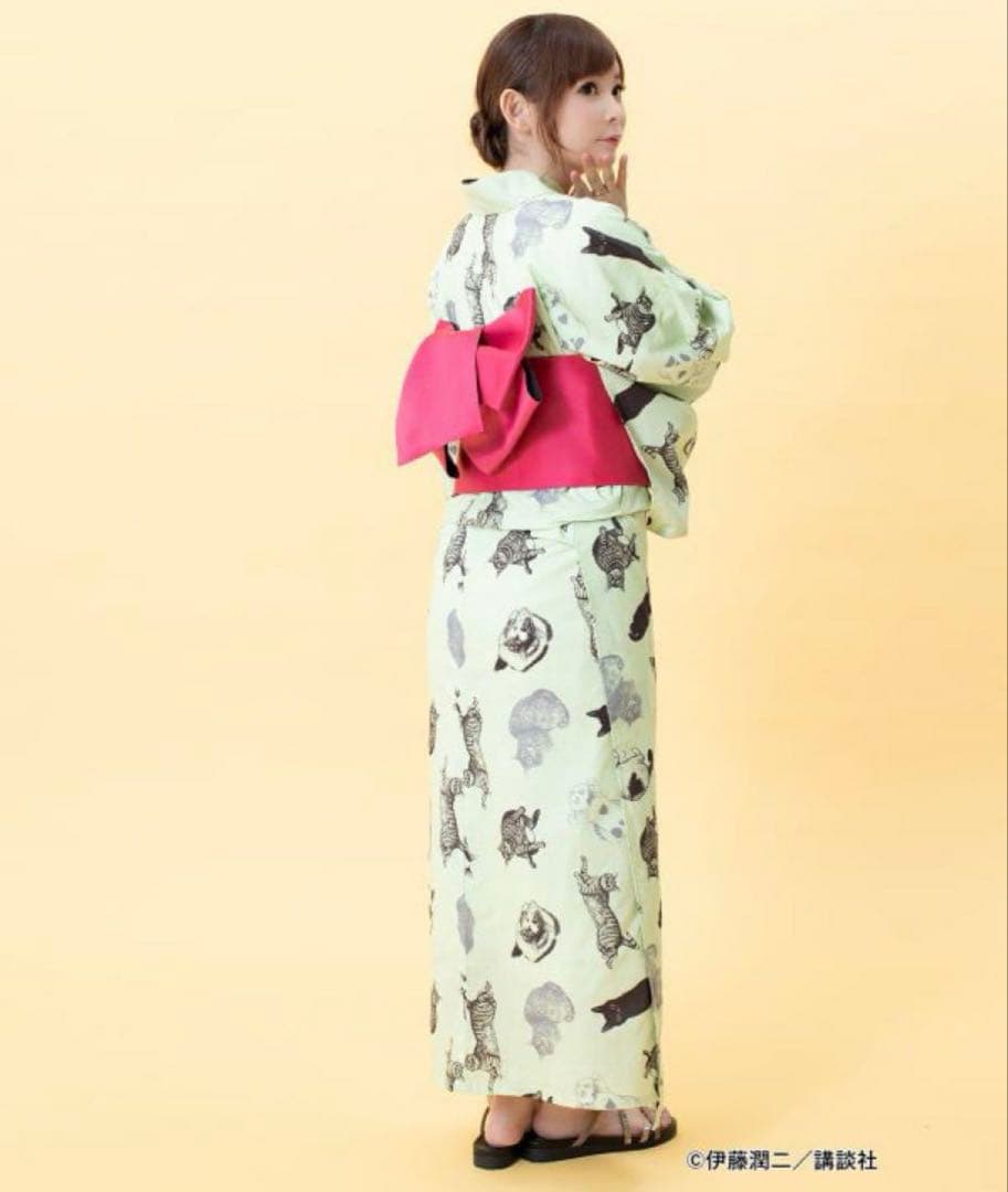 べんけ⭐︎mmts 猫柄 浴衣 薄い黄色　マミタス様