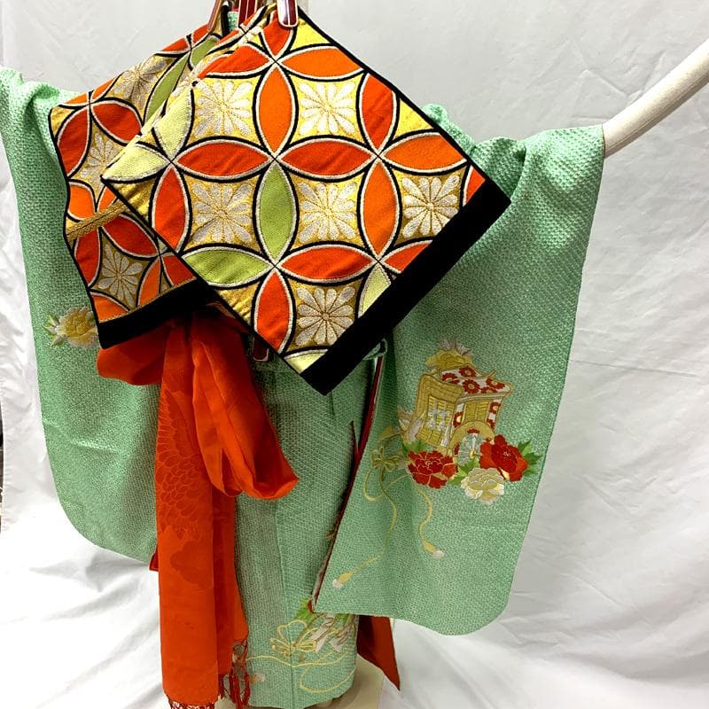 507ag25、506ax21 □七五三 七歳 女児 着物&袋帯&長襦袢 総絞□