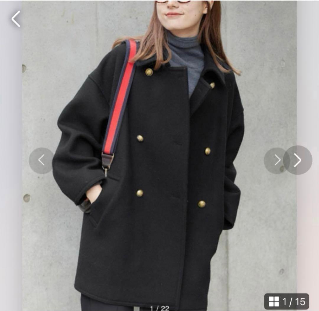 フレームワーク　黒 ダブルブレスト ウールコート