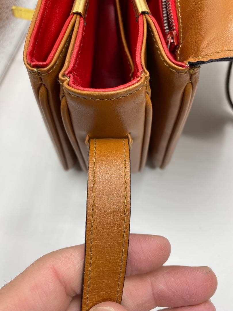 希少　オールドセリーヌ　ブラウン　キャメル　レザー　斜めがけ　ゴールド金具