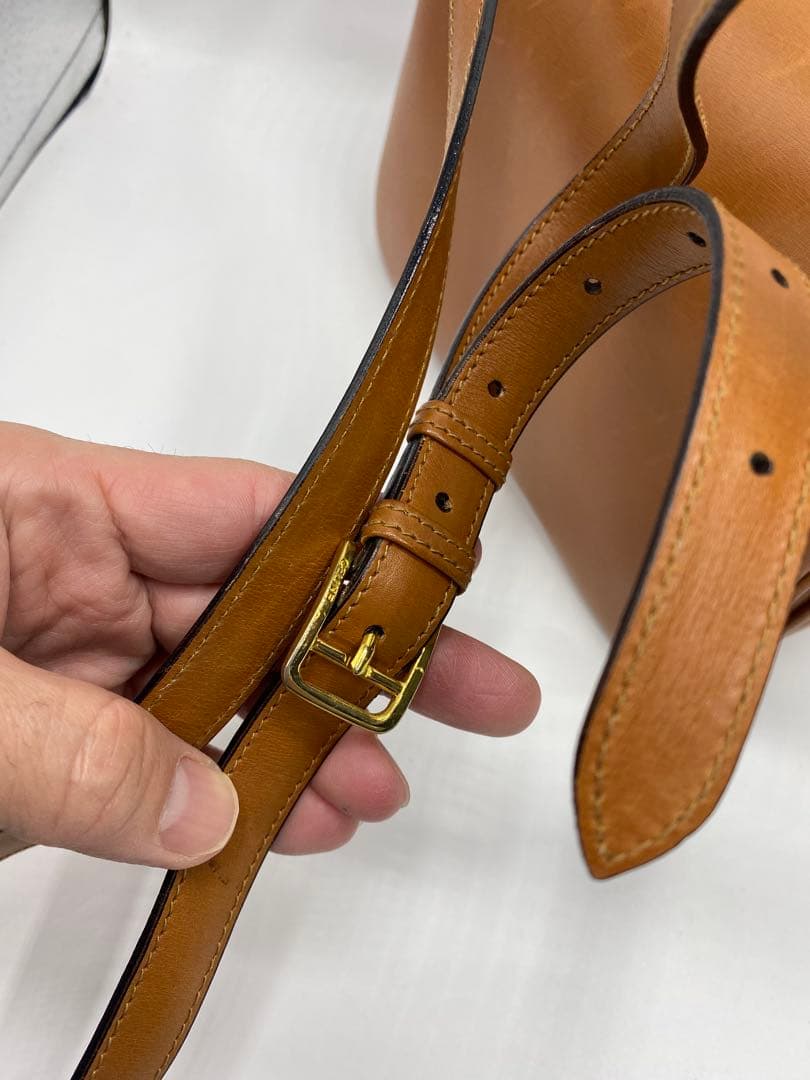 希少　オールドセリーヌ　ブラウン　キャメル　レザー　斜めがけ　ゴールド金具