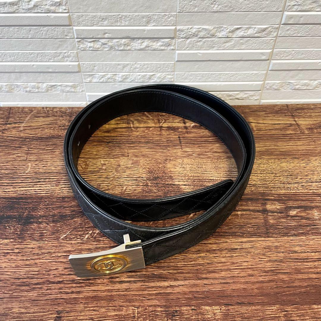 シャネル ビコローレ マトラッセ ココマーク バックル ベルト ブラック.