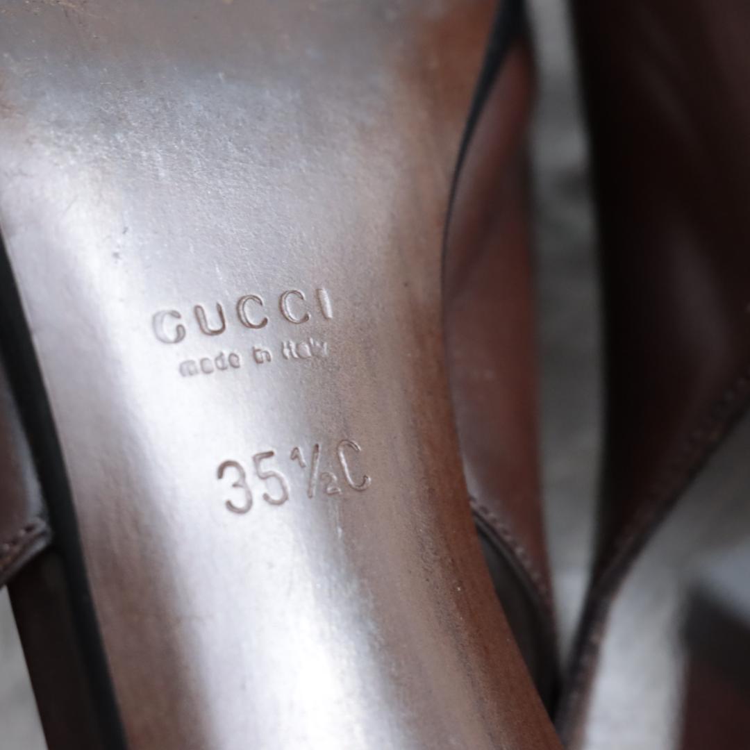 美品！GUCCI　グッチ　ミュール　ハイヒール　ポインテッドトゥ　レザー