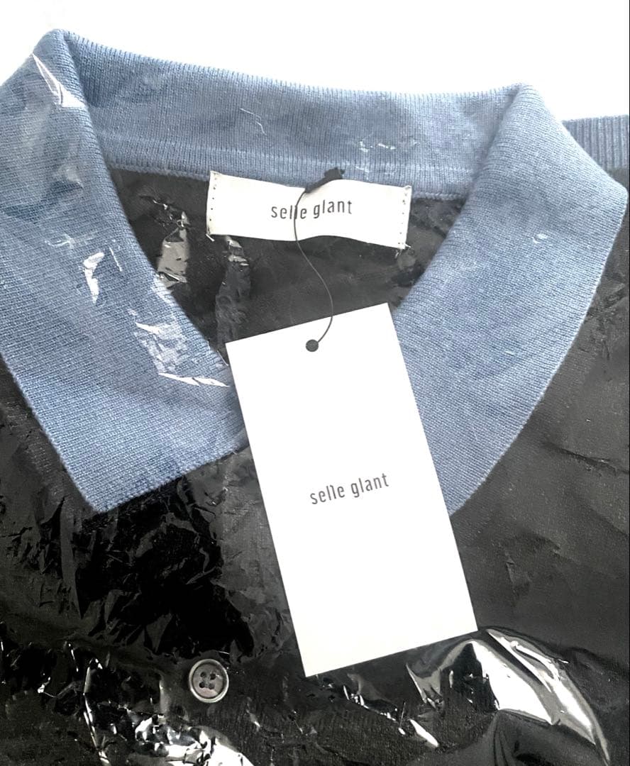 新品　selleglante レイヤードスタイルハイゲージニットシャツ　ブルー