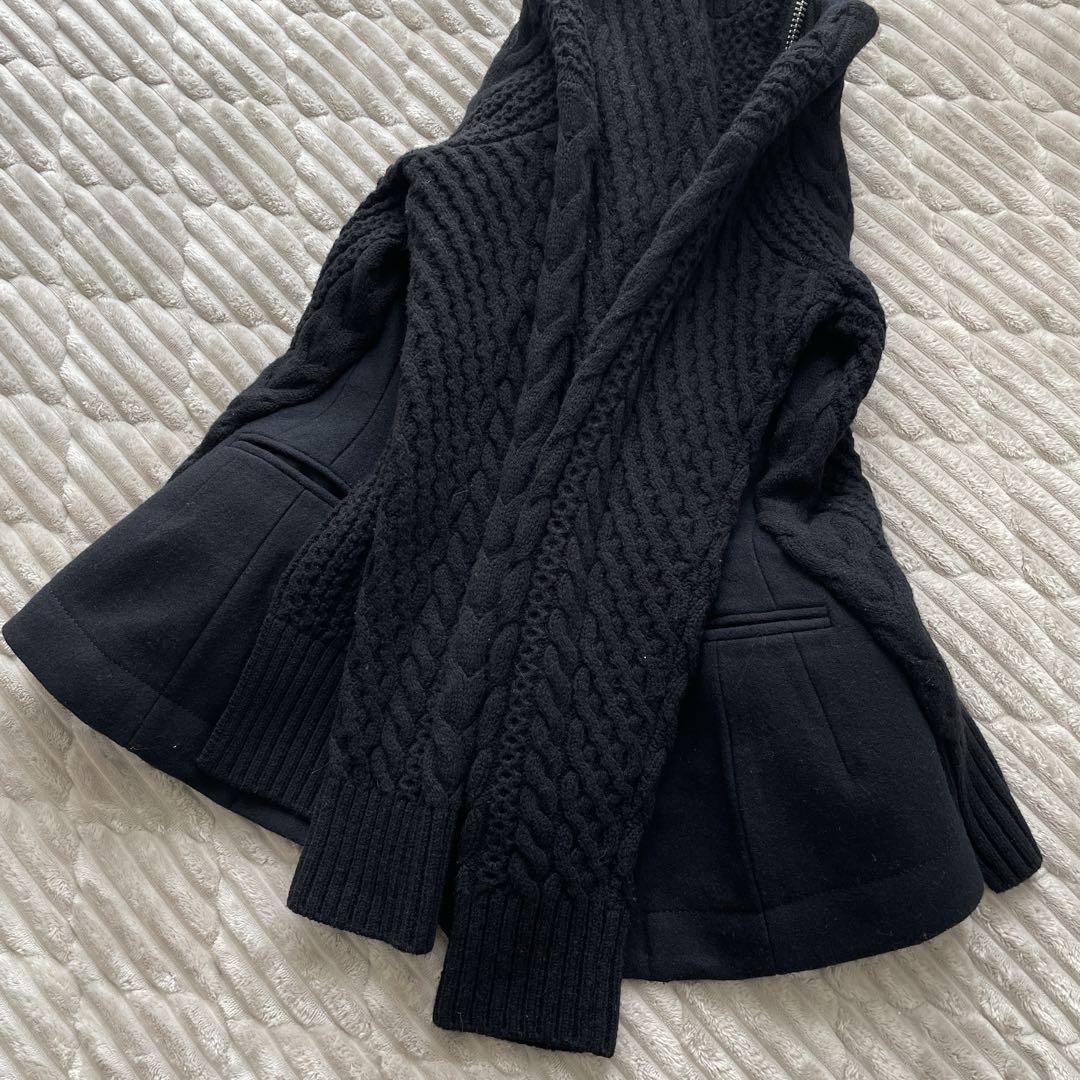 sacai ぺプラム ウールメルトン ニットドッキング ライダースジャケット
