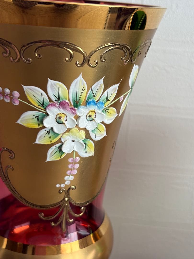 ベネチアングラス 花瓶 2点ペアセット エナメル彩 ムラーノ島 ヴィンテージ