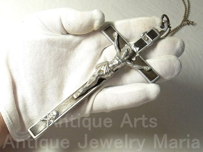 c1592【大型サイズ】フランス アンティーク クロス（軽金属＋黒檀）