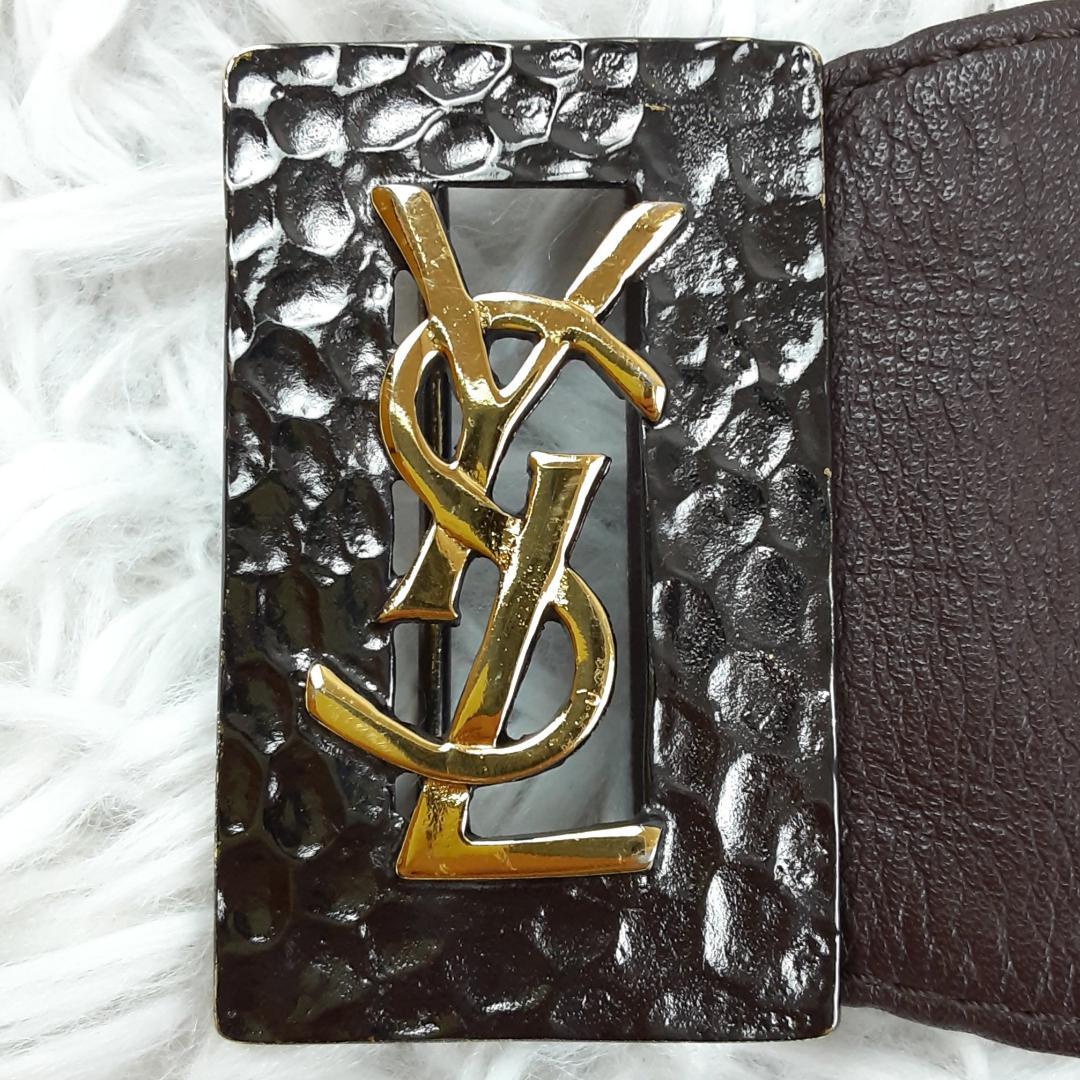美品◎イヴサンローラン YSLロゴ ベルト ブラウン 本革 90s ヴィンテージ