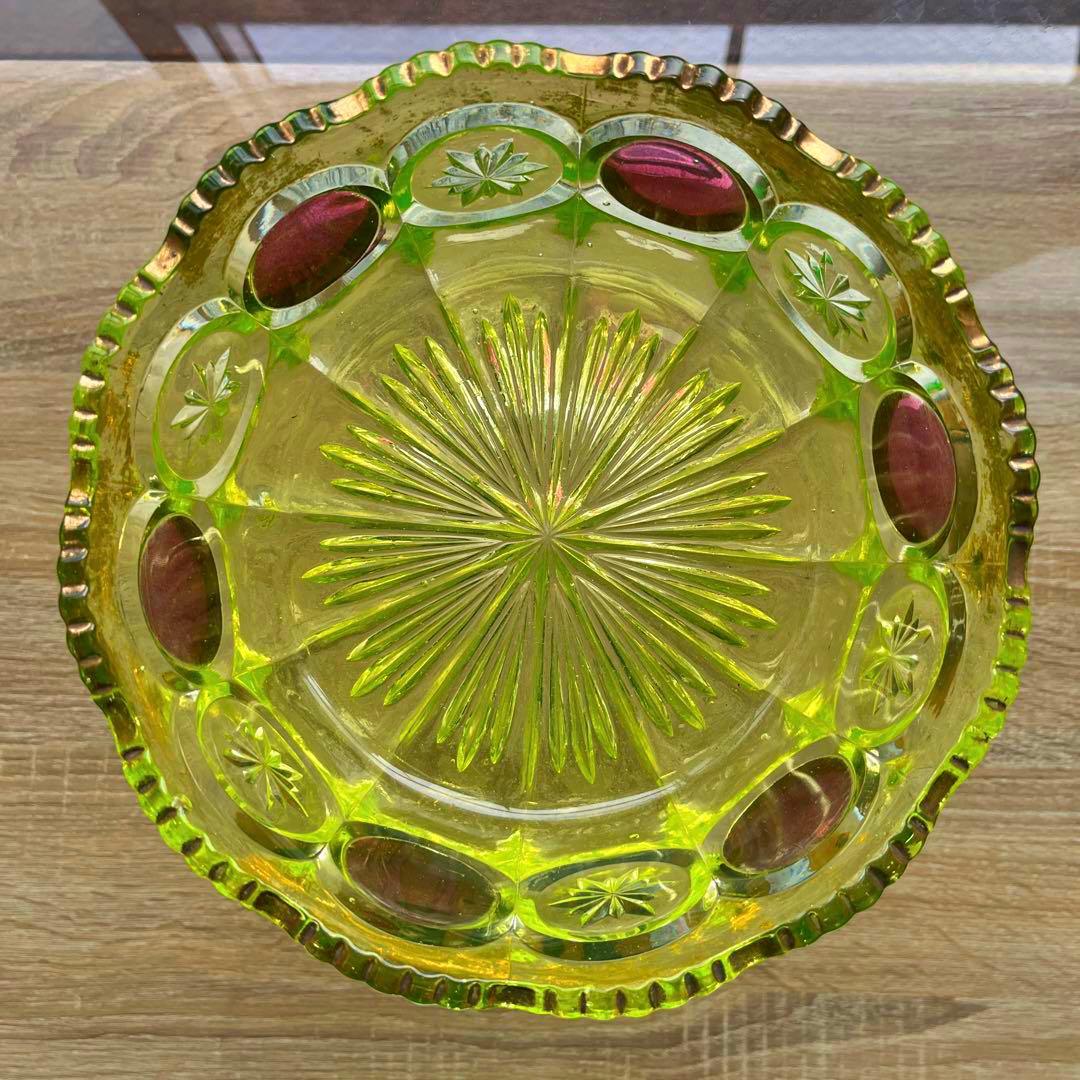 骨董　時代プレス　ラスター彩釉薬　ギザフチ　大鉢　菓子器　ウランガラス