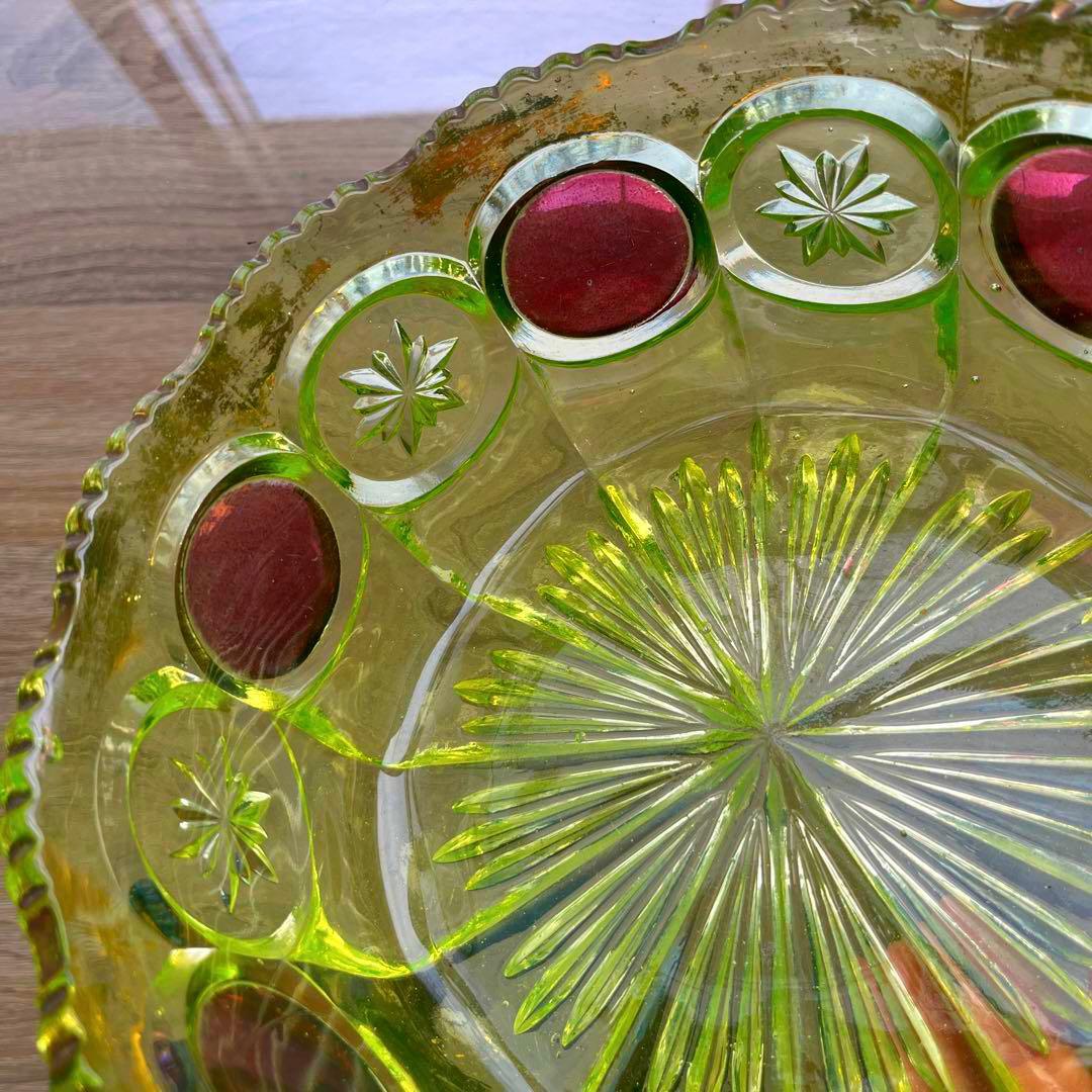 骨董　時代プレス　ラスター彩釉薬　ギザフチ　大鉢　菓子器　ウランガラス