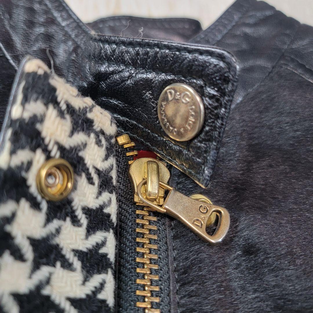 美品 DOLCE&GABBANA シングルライダース ハラコ 千鳥格子 ロゴ総柄