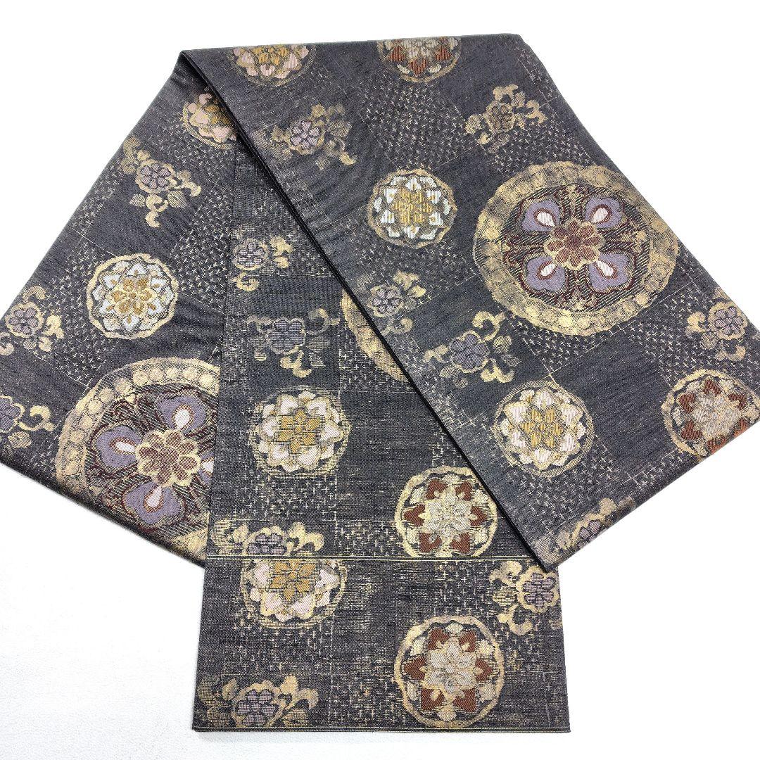 専用帯4602 ●米田織物謹製 高級 正絹 焼箔紬 六通 袋帯 縫調華文