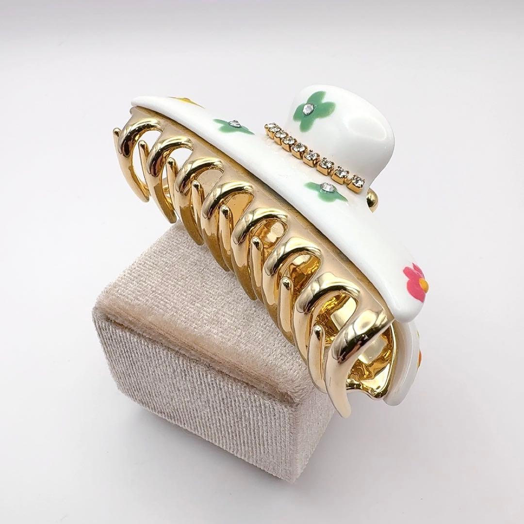 acca アッカ　ヘアクリップ　M ニューコラーナ　白　ゴールド　ラインストーン