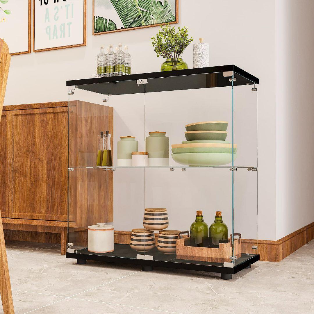 ガラスケース 2段両扉B1998コレクション フィギュア 棚 ショーケース 黒