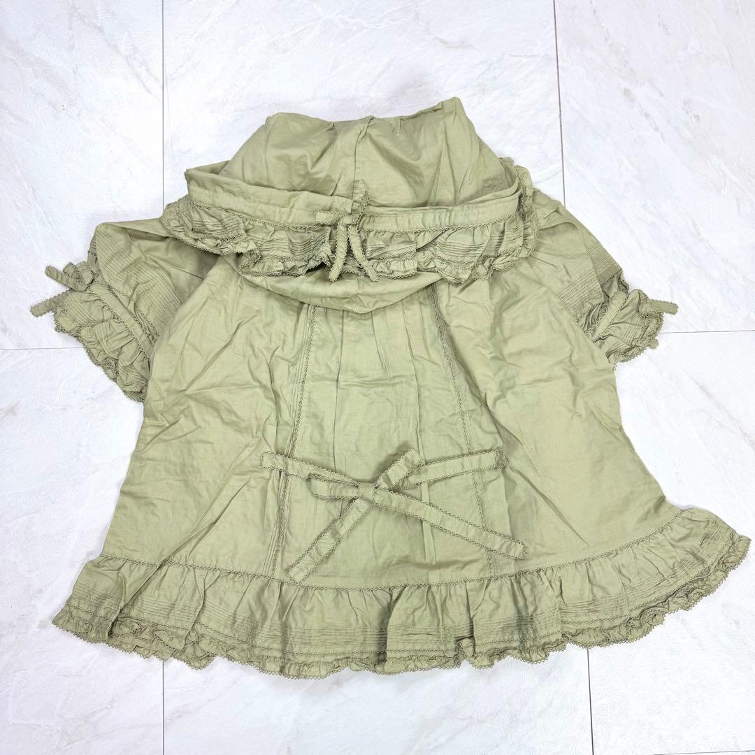 極美品 ピンクハウス ピコフリル ティアード リボン レース ブラウス グリーン