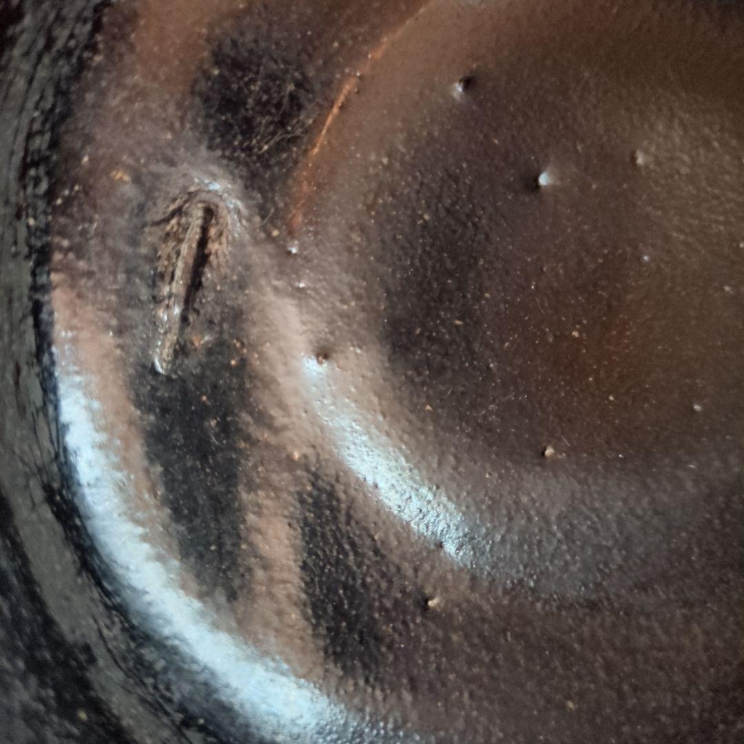 茶碗 白色 黒色模様 木箱付き　織部茶碗　わらび文様　織部焼　直径約13cm