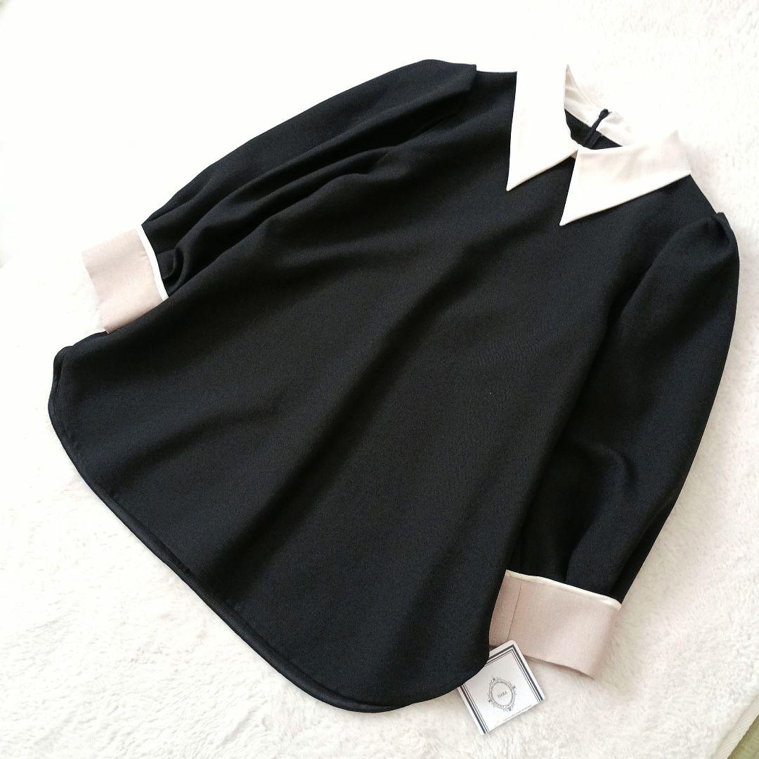 TIARA ティアラ 襟付きブラウス ブラック×ホワイト 上品 きれいめ タグ付