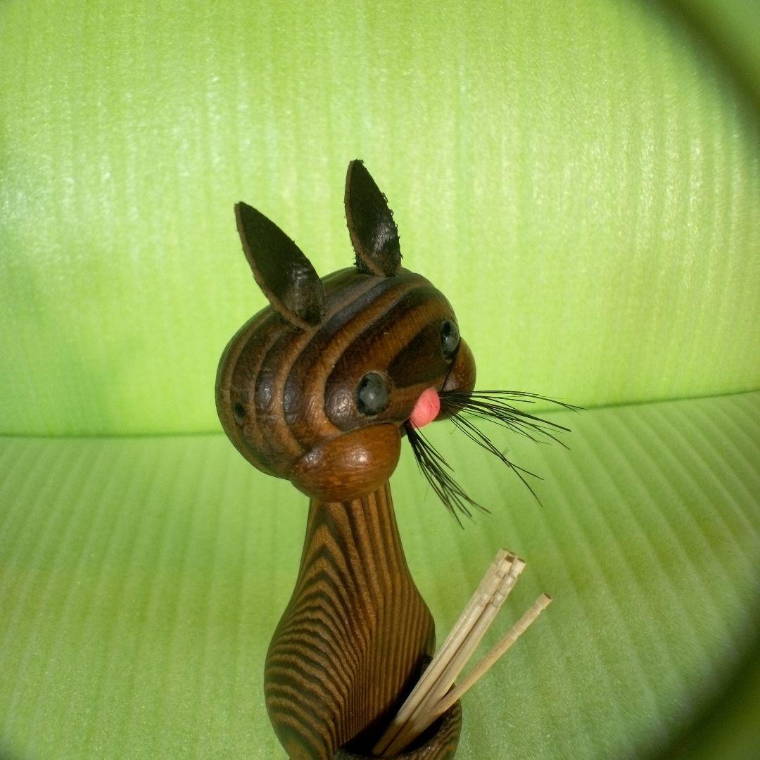木製　猫型爪楊枝入れ　つまようじ立て　フィギュア　オブジェ　レア　希少