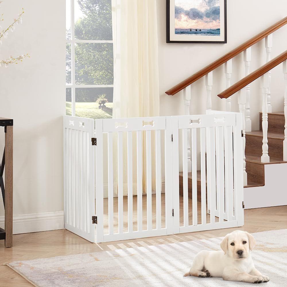 unipaws 木製犬用ゲート　折り式バリア　ペット用家具フェンス　ペットガード