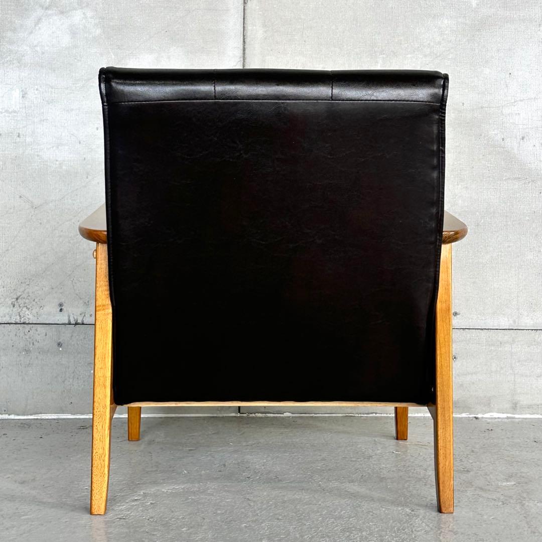 ✦昭和レトロ✦喫茶店風 木肘ソファ｜ブラックPUレザーチェア ヴィンテージ家具